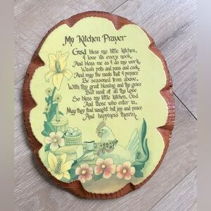 Vintage Kitsch Kitchen Prayer wood lacquer wall hanging chicken decor farm house